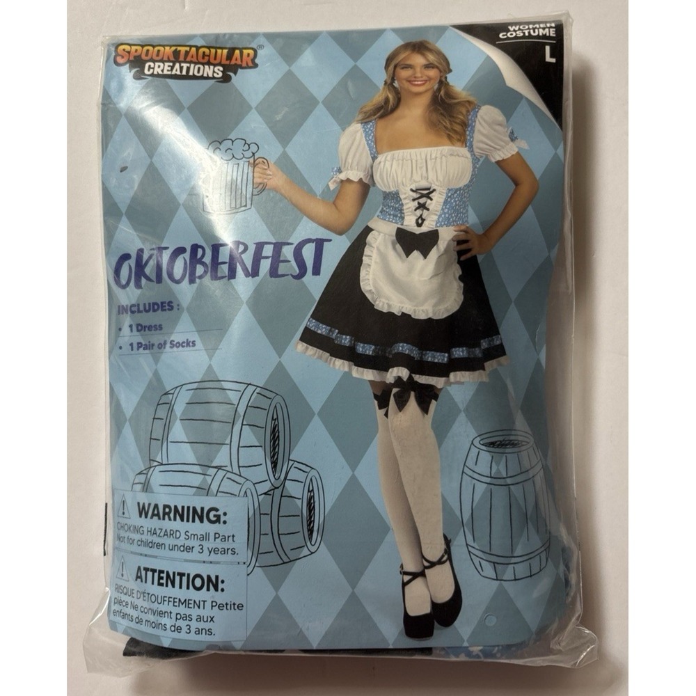 NEW Spooktacular Creations October Fest Girl Costume Women's Size L Dress/socks
